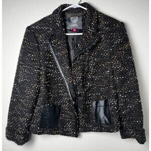 Vince Camuto Black Gold Metallic Tweed Moto Style Jacket 14